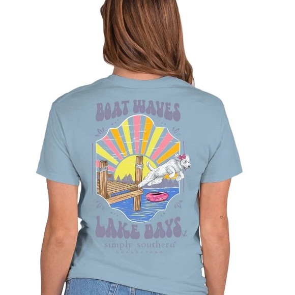 NWT Simply Southern‎ Boat Waves and Lake Days Short Sleeve Shirt - Picture 1 of 3